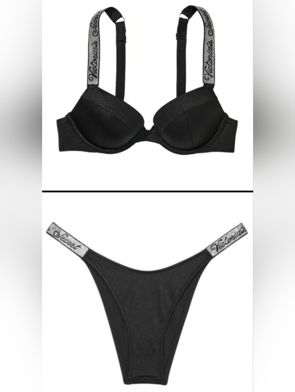 40C/XL VS Swim Shine Strap Sexy Tee Bikini Top Brazilian Bikini Set Black